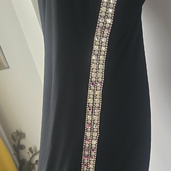 Jump Black Sleeveless Halter Sheath Dress With Silver Embellishments & Slit - Picture 4 of 5